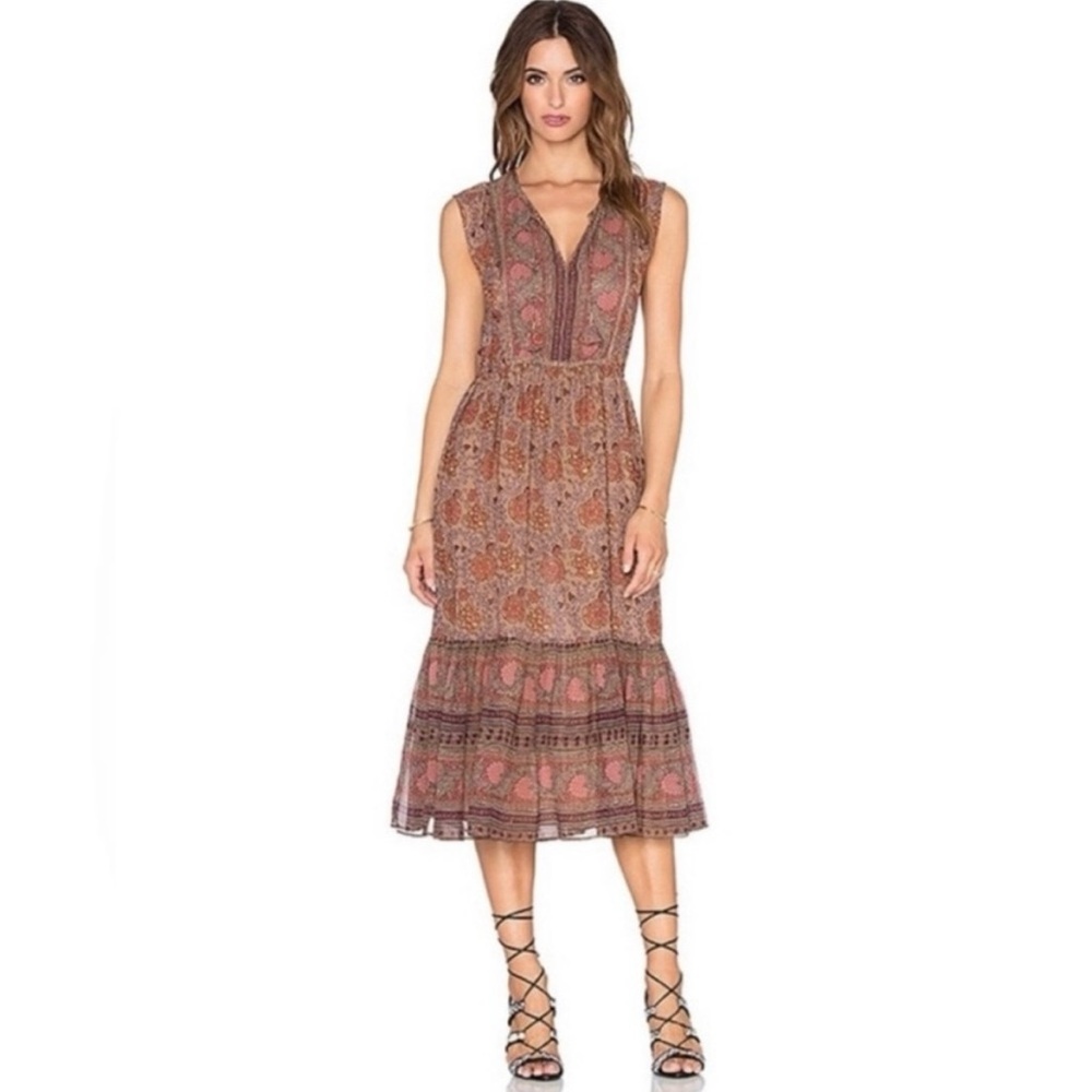 Ulla Johnson 100% Silk 'Ora' Dress in Light Floral Size 2 Brown Sleeveless Boho